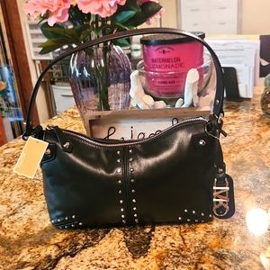Super Unique Soft Black Leather & Silver Studded Michael Kors Shoulder Bag!!
